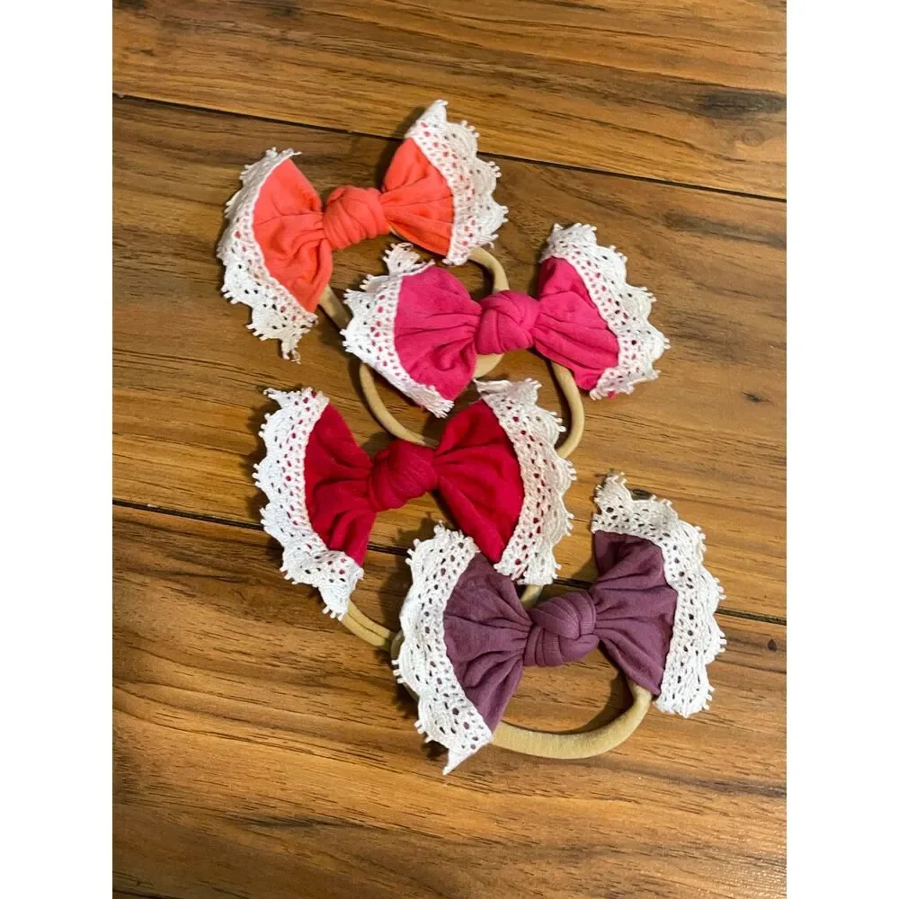 Boutique Hair Bow Nylon Headband Bundle of 4 | Baby Toddler Girl Brights OSFM